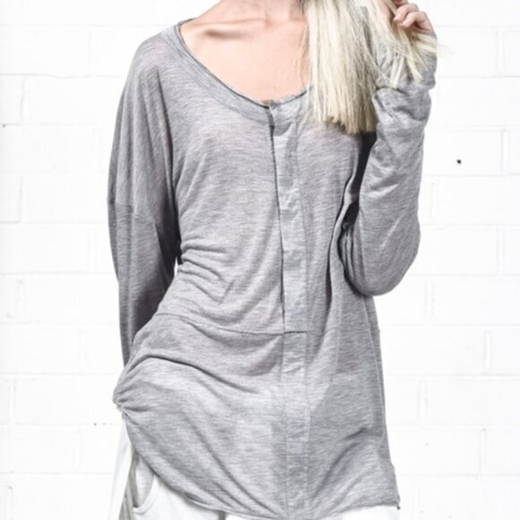 FREE PEOPLE One Teaspoon Soho Fine Wool Grandpa Top Long Sleeves Gray Size S - Picture 3 of 16